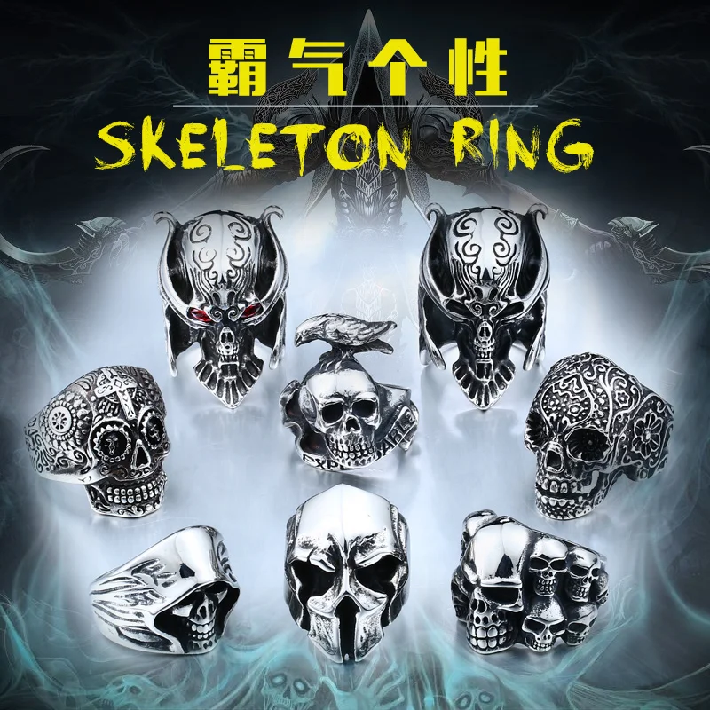 Beier new store 316L Stainless Steel  high quality Drop Ship A variety of Skull Big Punk Biker Ring fashion jewelry LLBR8-414R