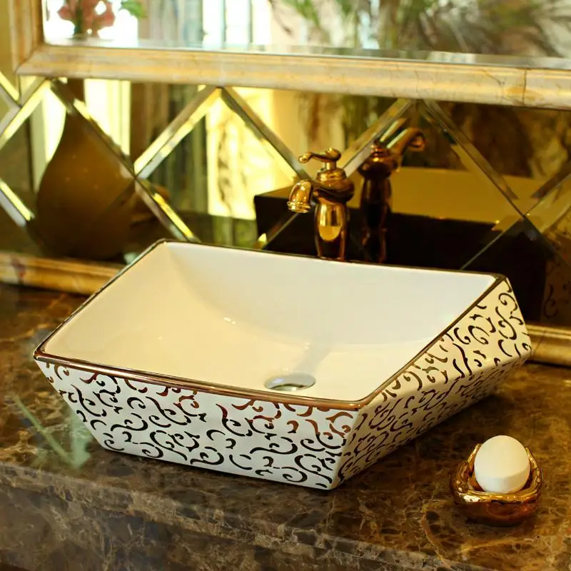 

New design Luxurious Silver porcelain bathroom vanity bathroom sink bowl countertop Rectangular Ceramic wash basin bathroom sink