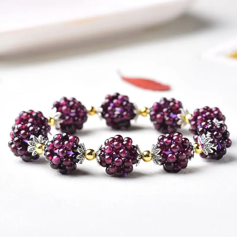 High Quality Natural Garnet Round Beaded Bracelets Strand Elegant Bracelets Bangles Fashion Jewelry Gift for Women Girls