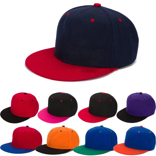 Plain Solid Color Snapback Cap Two Tones HipHop Flat Brim Hat 6 Panels Snapback Adjustable Snapback  Mix Color Free Shipping