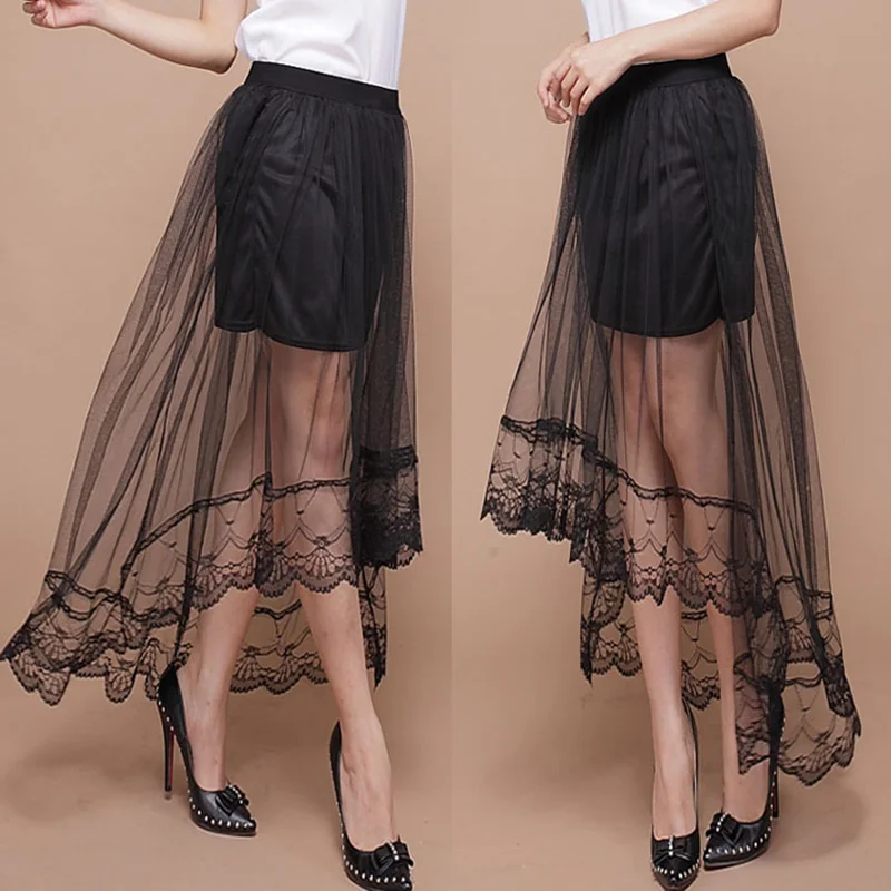 Spódnice damskie Sexy Lace 2020 nowe letnie kobiety moda długi odcinek spódnica dla kobiet Jupe Tulle krótka spódnica spódnice kobiety Femme