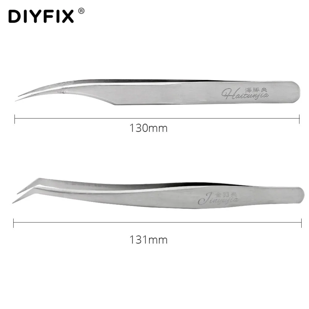 DIYFIX 2 قطعة الدقة الإلكترونية ملاقط مكافحة ساكنة مقاطع منحني نصائح ملقط غرامة نقطة ل رمش تمديد اليد أدوات مجموعة