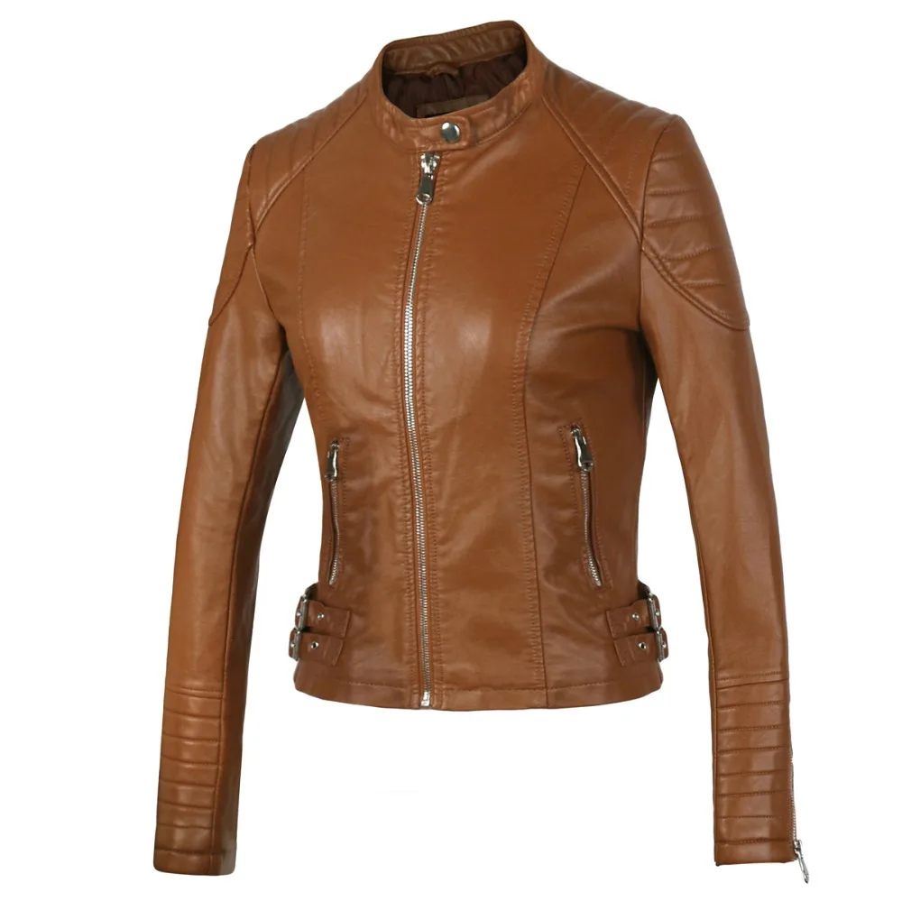 New 2021 Women's Winter Autumn Brown bomber motorcycle Leather jackets women 5 color brand jacket jaqueta de couro Women coat