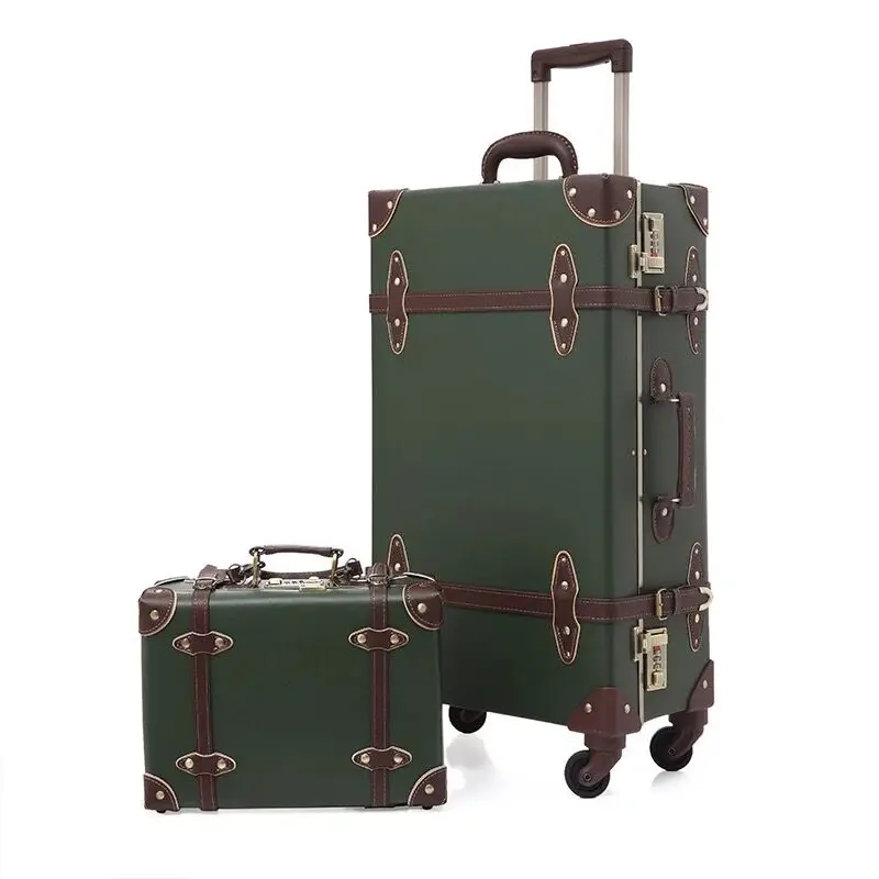 Men 2PCS/SET Vintage PP Travel Bag Rolling Luggage,12\