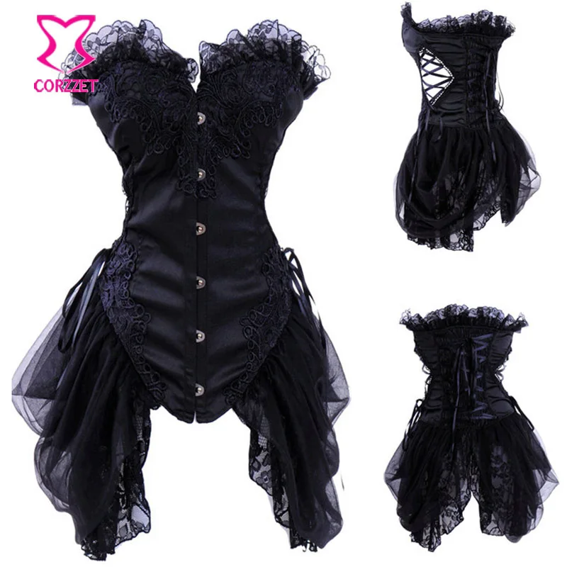 Vestido gótico negro sin tirantes Para fiesta, corsé Burlesque Sexy, adelgazante, cintura