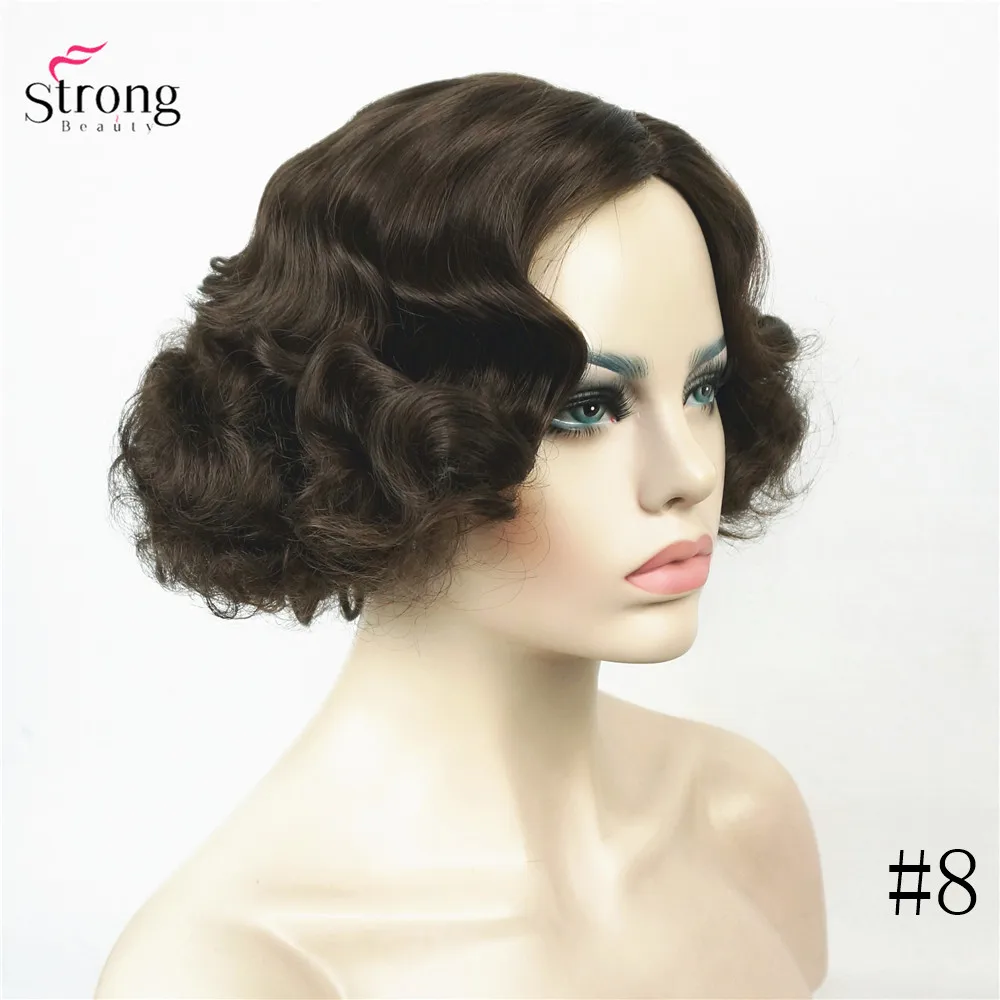 StrongBeauty Finger Wave Hairstyles Short Black Hair Wig Curly Synthetic