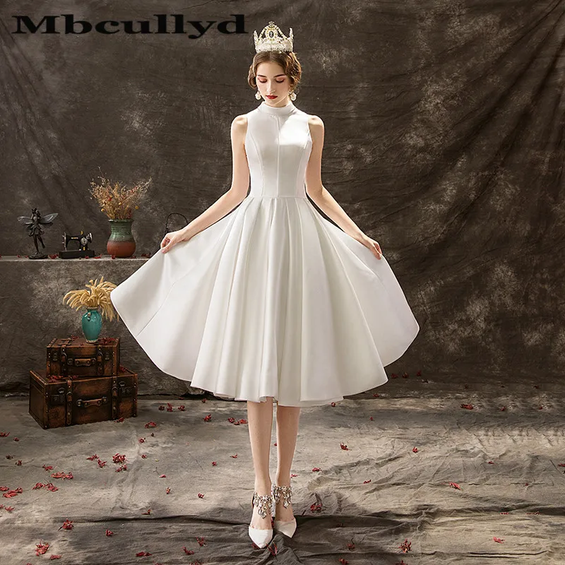 Mbcullyd Sheer Backless Beach Trouwjurken Vintage Hoge Hals Land 1950 s Bruidsjurken Sexy Knielengte Vestidos de novia