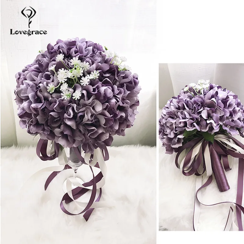 Lovegrace Bouquet Da Sposa Bianco Ortensia Da Sposa Damigelle Mazzi di Fiori Viola Fiori Artificiali Fiori Artificiali Fiori Matrimonio Decorazione Della Casa Fiori