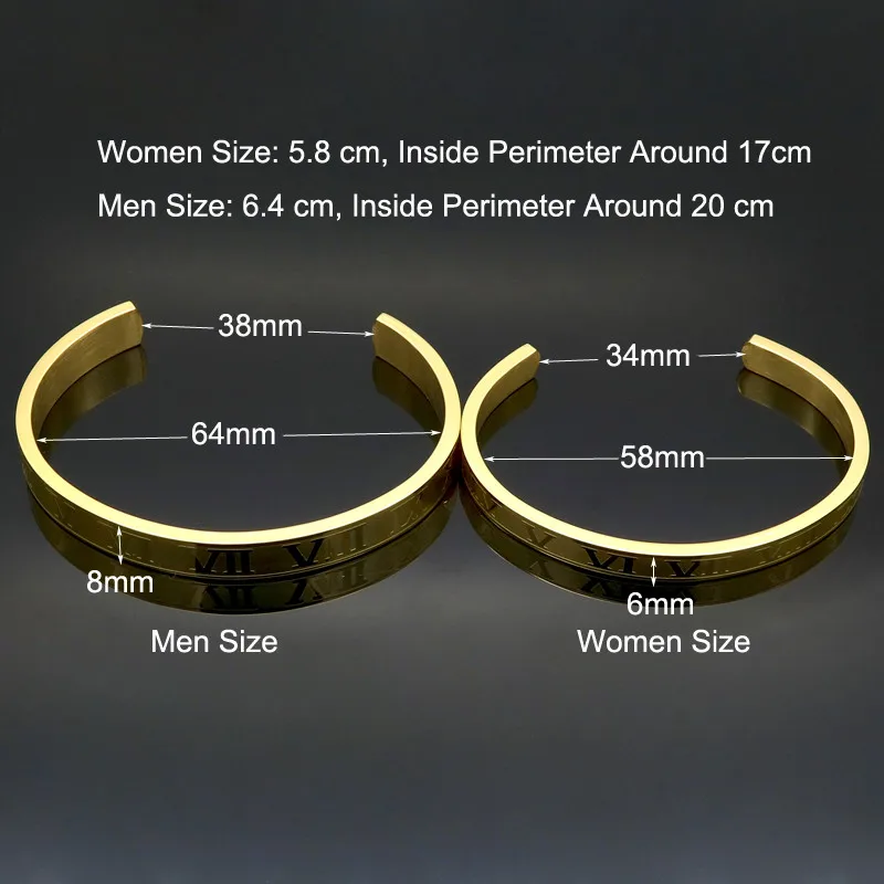 Hot Sell Titanium Stainless Steel Bangle Roman Numerals Gold Colour Cuff Bracelets Love Letter Bracelet Men Women Open Bangles