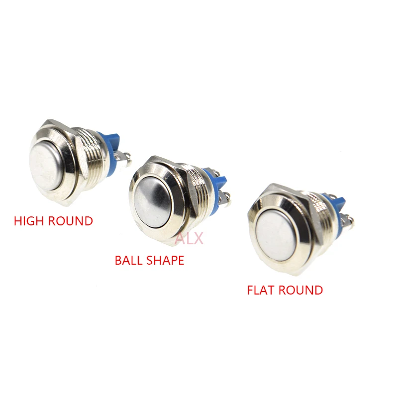 5PCS 16mm Metal Push Button Switch Waterproof Nickel plated brass press button Self-reset 1NO High/Flat/Shape Round Momentary