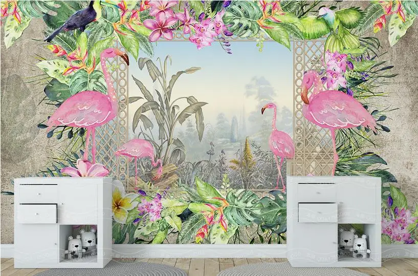 European Photo Wallpaper For Walls 3D flamingo plants Wallpaper Murals Custom Non-woven Wallpaper For Living room