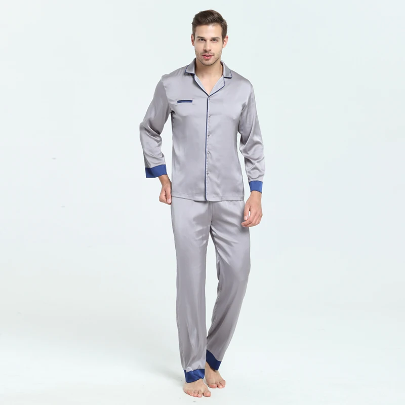 Mens Silky Satin Pajama Sets with Long Pants  Sleepwear Home Wear Loungewear for Men