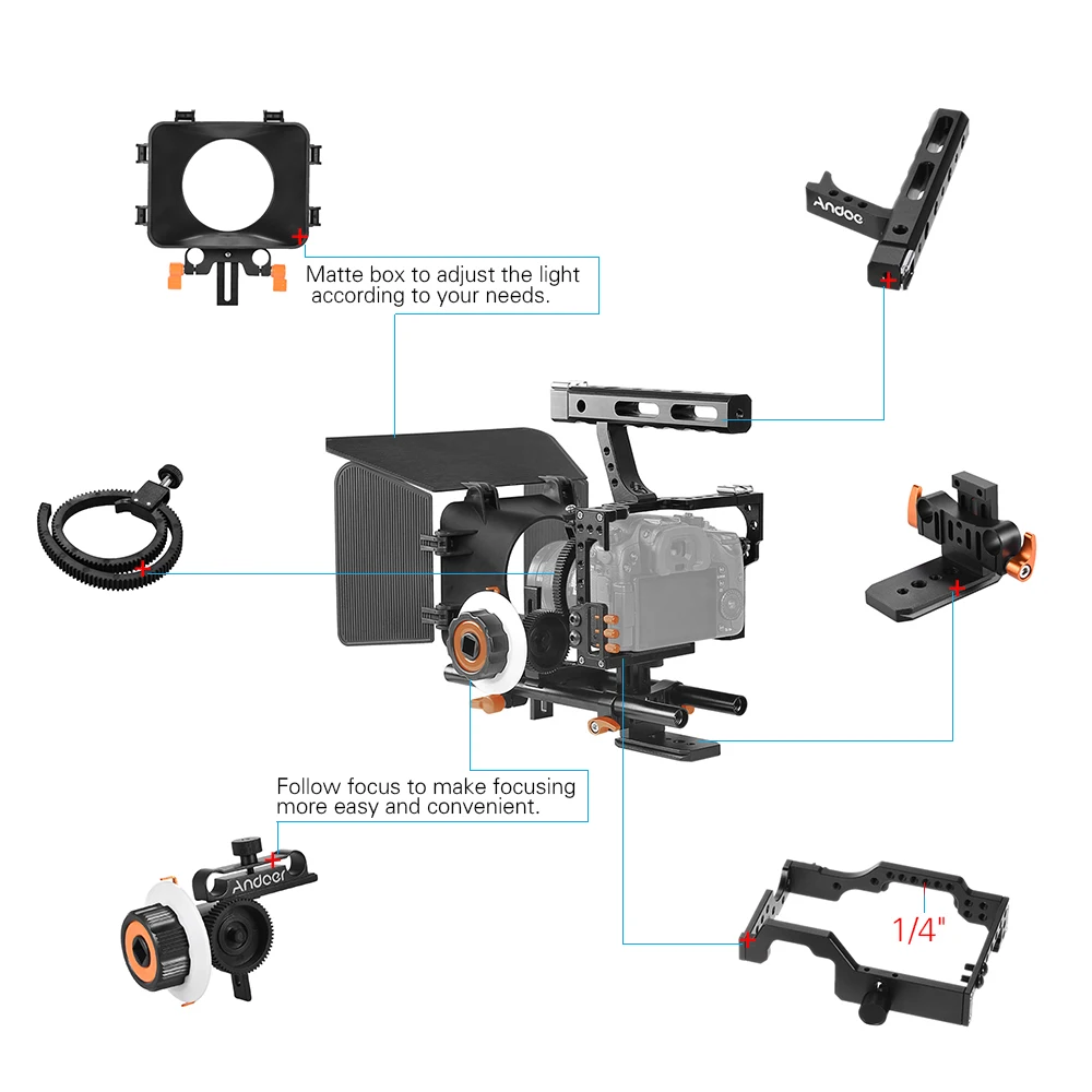 Andoer C500 Camera Camcorder Video Cage Rig Kit Film Making System for P-anasonic GH4 Replacment for Sony A7S/A7/A7R/A7RII/A7SII