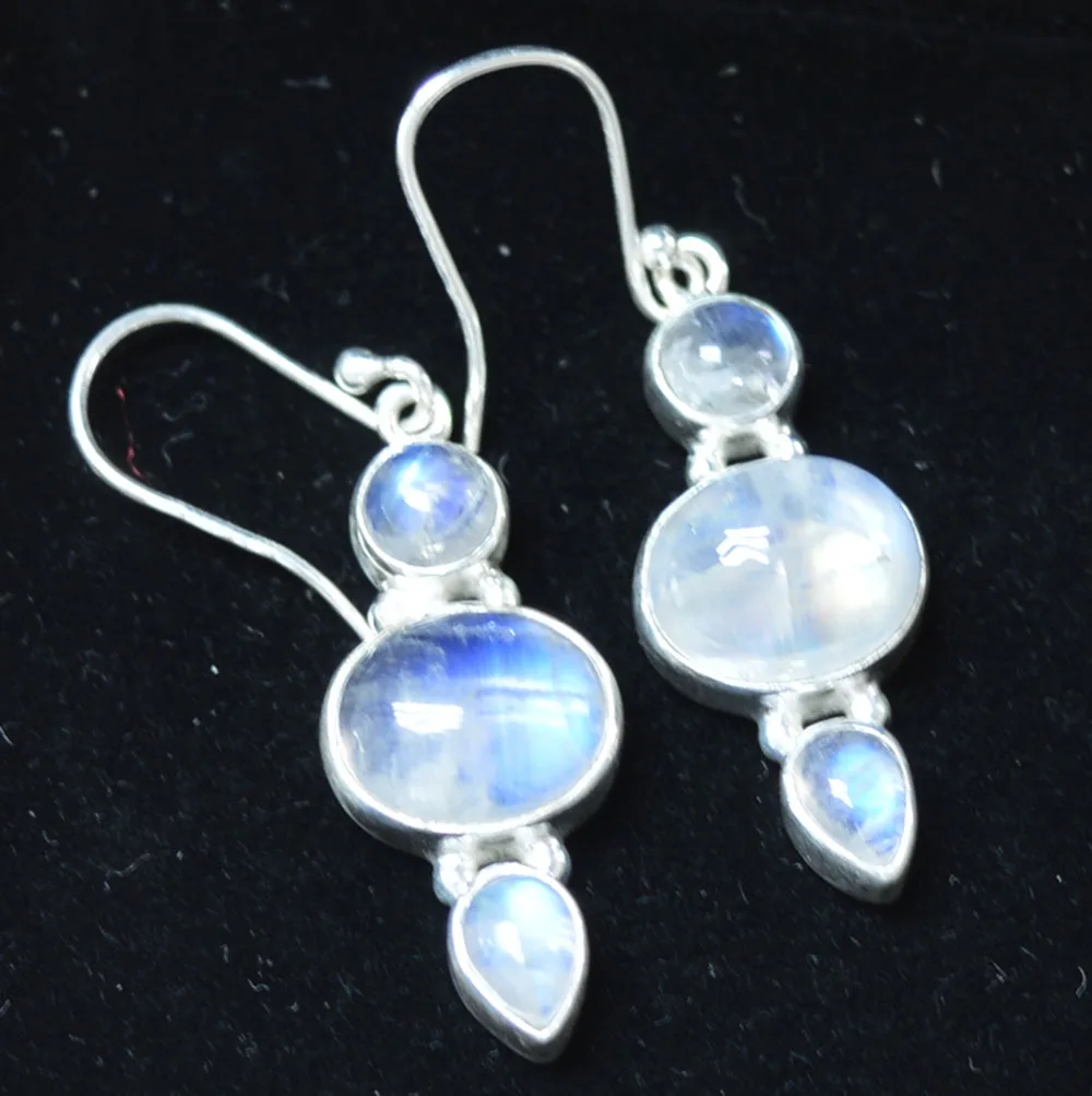 Lovegem Genuine Rainbow Moonstone EARRINGS 925 Sterling Silver, 48 mm, AE2278