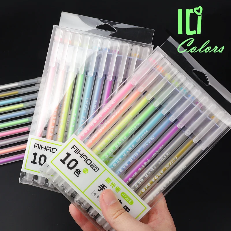 10 colors/set Highlight Gel Pen White brightening school office painting and marking colored pen children learning prizes