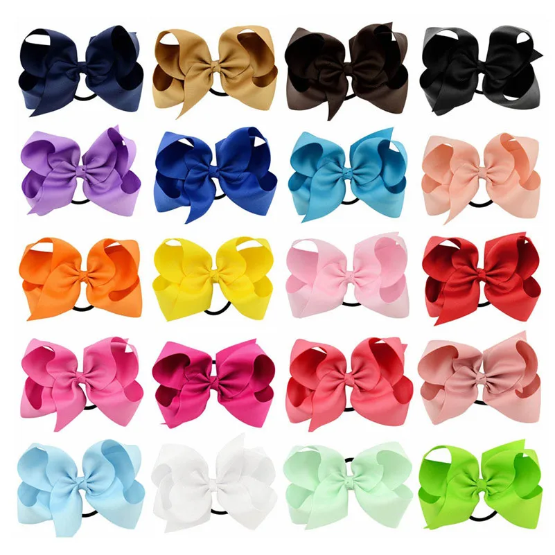 6 Inch Solid Color Hair Bows Hair Ties Boutique Elastic Hair Bands Kids Scrunchies Rubber Ponytail Holder Girls Hair Accessories