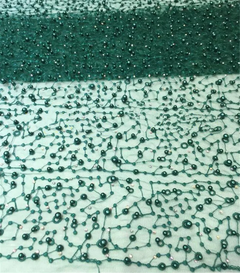 

Green Tulle Lace Fabric beaded High Quality Beaded and stones Lace Fabric Nigerian Lace Fabric For Wedding KC-3411-1