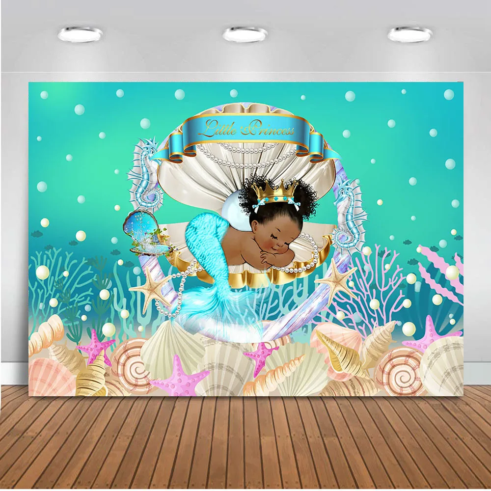 

Little Mermaid Backdrop for Photography Newborn Girl Birthday Theme Party Decoration Supplies Baby Shower Personalize Backdrops