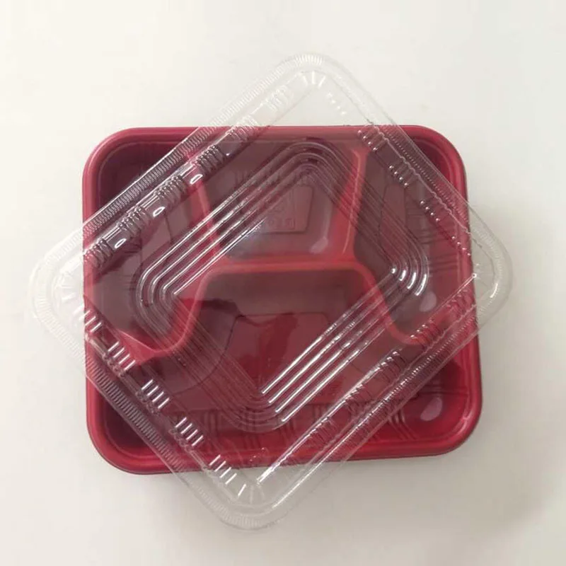 500pcs/lot Disposable Plastic PP Box Fast Food Packing 22*19*3.3cm 3/4 Compartment Storage Container With Lids ZA3760