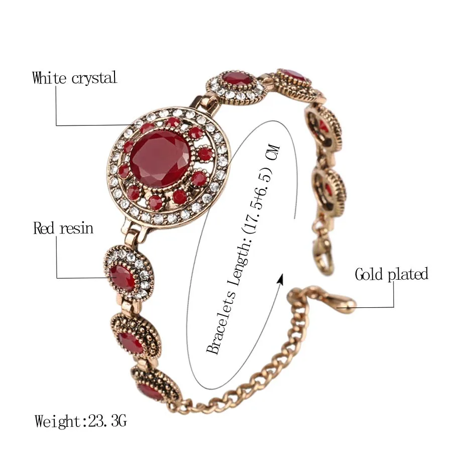 Hot 2021 Bohemian Bracelets For Women Tibetan Alloy Red Resin Gold Color Bangle Retro Turkey Royal Jewelry