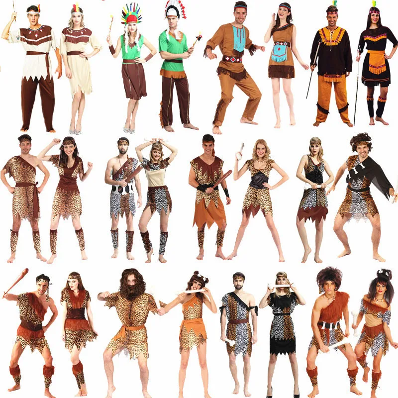 Men Women African Original  Savage Costume Adults Wildman Cosplay Costumes  Carnival Dress Party Decor Halloween