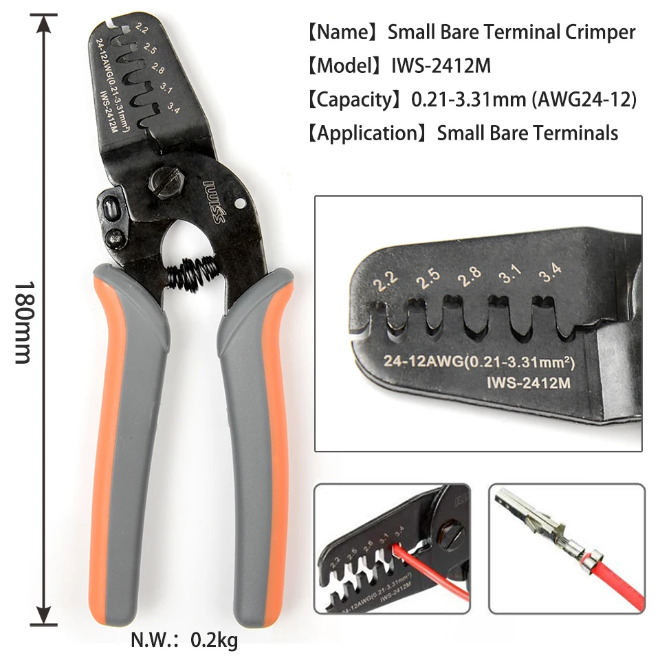 IWISS Terminals Crimping Tools IWS-2412M/IWS-2820M for Crimp AWG24-12/AWG28-20 JAM, Molex, Tyco, JST Terminals and Connectors