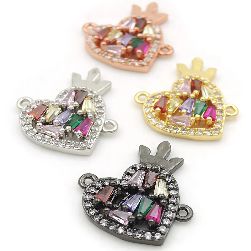 

18*15*3mm Micro Pave T-CZ Of Mixing Colors Crown Heart Connector Fit For Women As DIY Bracelets Accessory