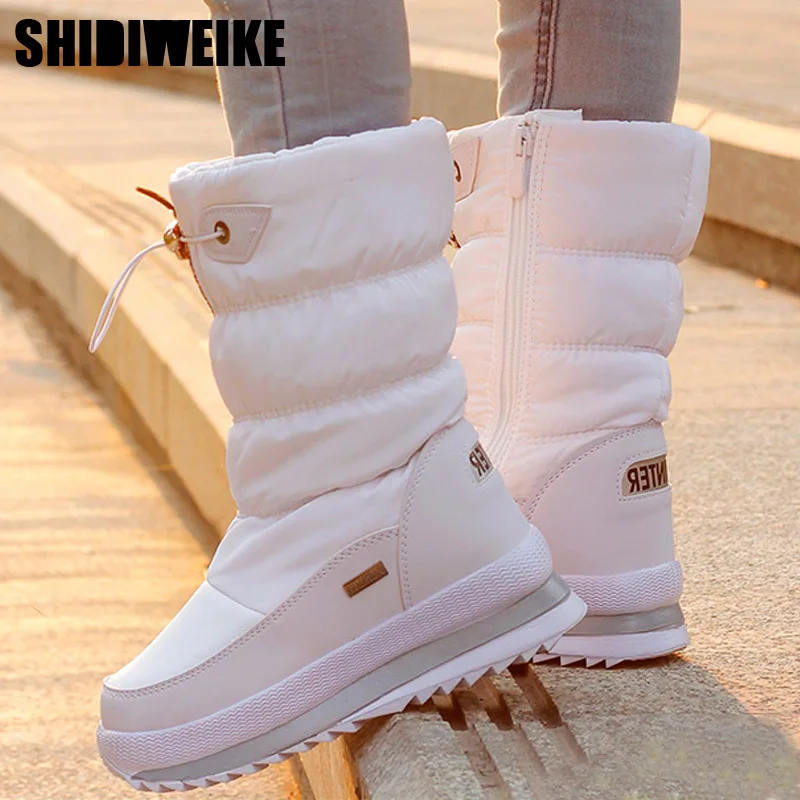 Classic Women Winter Boots Mid-Calf Snow Boots Female Warm Fur Plush Insole High Quality Botas Mujer Size 36-40 n544