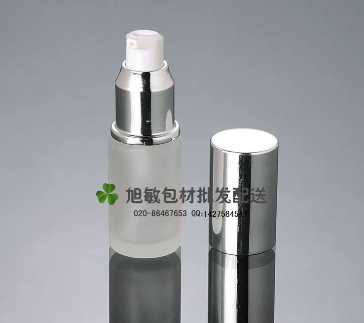 

Capacity 20ml 50pcs/lot shiny silver press pump bottle glass bottle pump lotion bottle with silver color