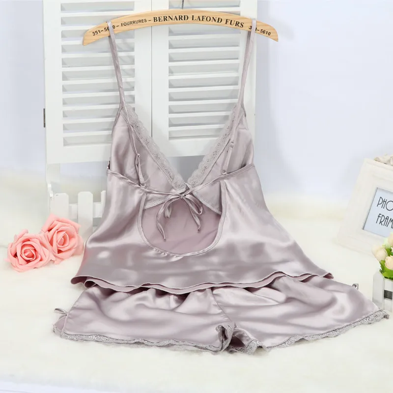 Two Pieces women's Pajamas Set Free Shipping 2022 Summer Nightwear Tops + Short Pants Sleep Wear Sexy Sleeveless Sleep Suits