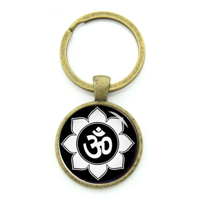 JWEIJIAO Om Ohm Aum Namaste Yoga Symbol key chain charming Black and white Yoga logo keychain Indian style keyholder KC481