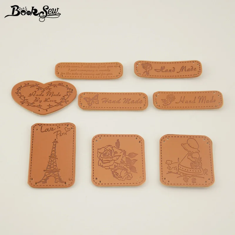 DIY Button Logo Hand-made PU label accessories zakka style small hand-sewn decorative leather label Patchwork 8 designs