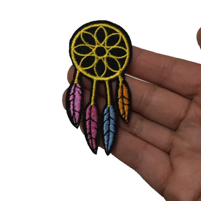 New Arrival Iron on Dream Catcher Patches for Clothing Bags Rainbow Color Indian Feathers Embroidered Applique Patch 5 PCS/lot