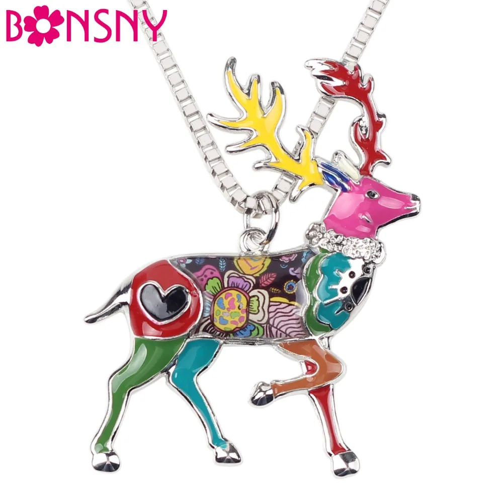 

Bonsny Statement Alloy Animal Deer Stag Elk Choker Necklace Chain Collar Pendant Christmas Fashion New Enamel Jewelry Women
