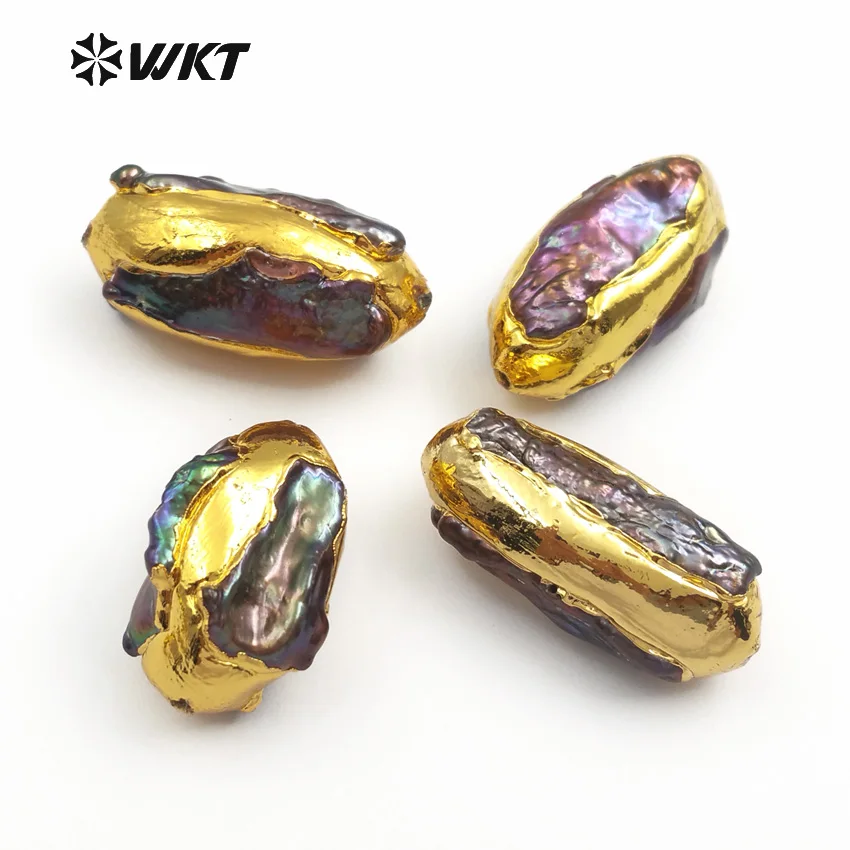 JF283 WKT Trendy Design Bizarre Shape Natural Abalone Shell With Gold Trim And Magic Color For Women Jewelry Making Findings