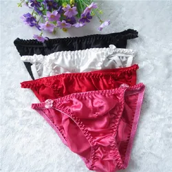 4pcs Color Random 100% Pure Silk Women's Sexy Bikini Panties Comfortable Breathable Underwear Knickers Lingerie M L Hot SYT9203