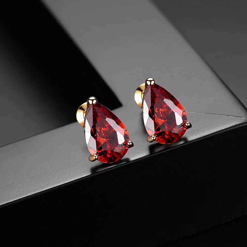 LUOTEEMI Fashion Champagne Gold Color Teardrop CZ Stud Earrings for Women Red Yellow Stone Earrings Wedding Jewelry Gift Brincos