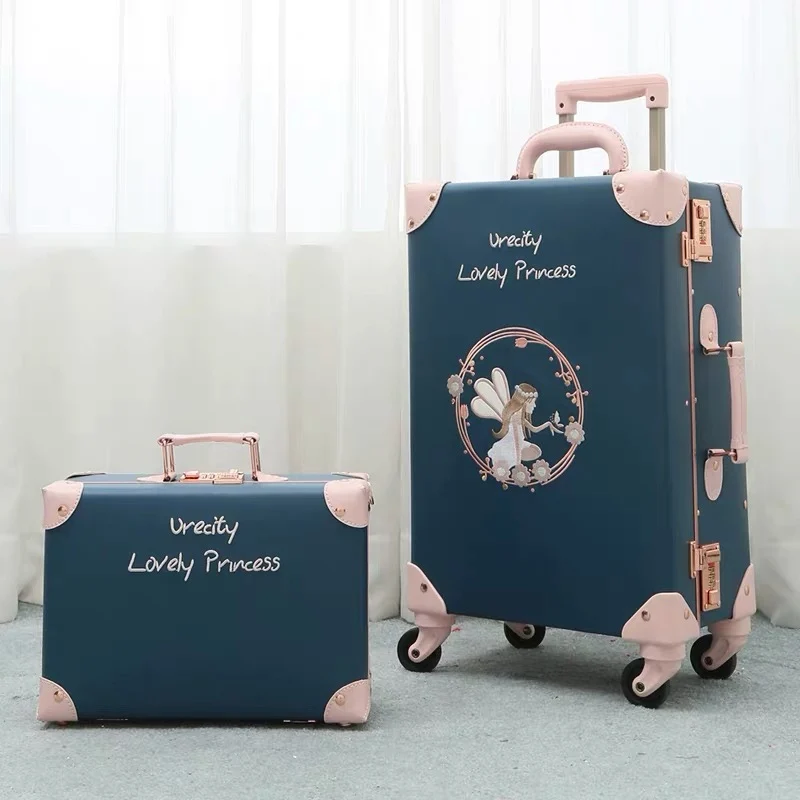 Hot!New Vintage Floral PU Travel Bag Rolling Luggage sets,13