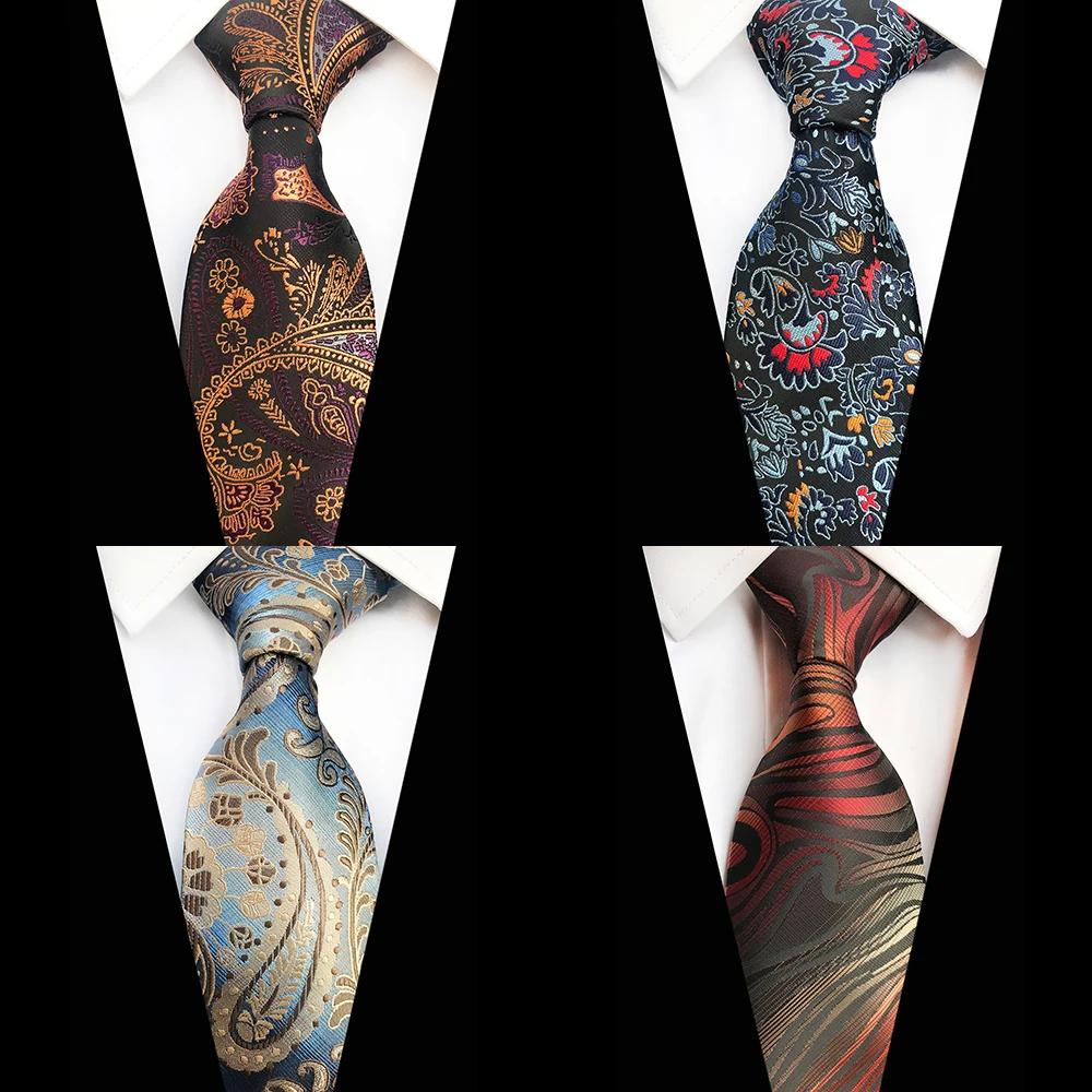 

GUSLESON Luxury 8cm Tie Floral Plaid Paisley Jacquard Woven Classic Men Neck Ties Wedding Party Gravatas Groom Silk Necktie