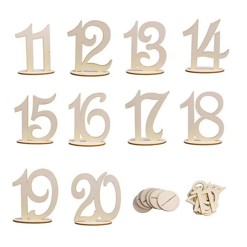 

New 1-20 Wooden Table Numbers Set Place Card Holder With Base Banquet Birthday Wedding Party Decoration 50 sets ZA5682