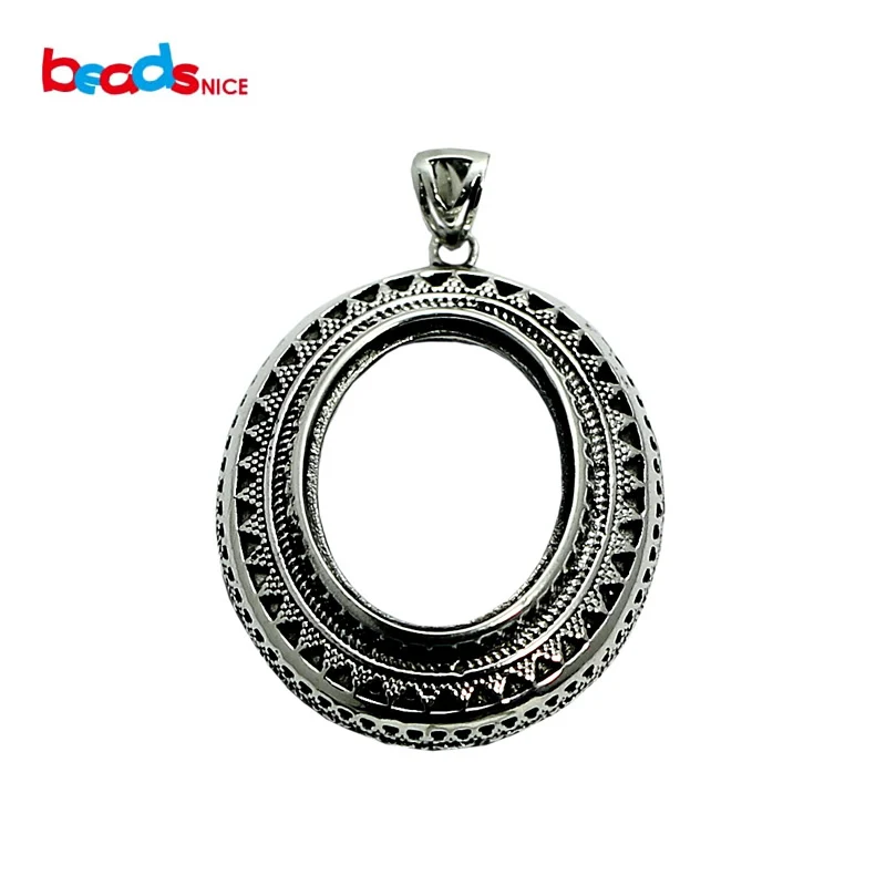 

Beadsnice Fashion Thai silver pendant settings hollow oval base engraving flower wholesale vintage jewelry findings DIY ID 32283