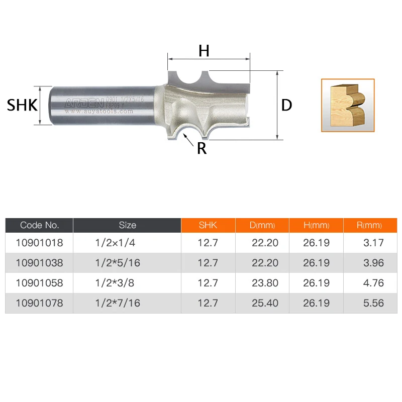 New 1ps 1/2 Shank Taper Reed Bits Arden Router Bit Two flute cutters with double equal radii to cut beads on tapered chair legs