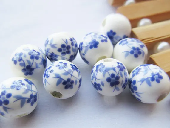 

100pcs 10mm Flower Painted Ceramic Spacer Beads Cabochon Charm Finding,DIY Accessory Jewellery Making