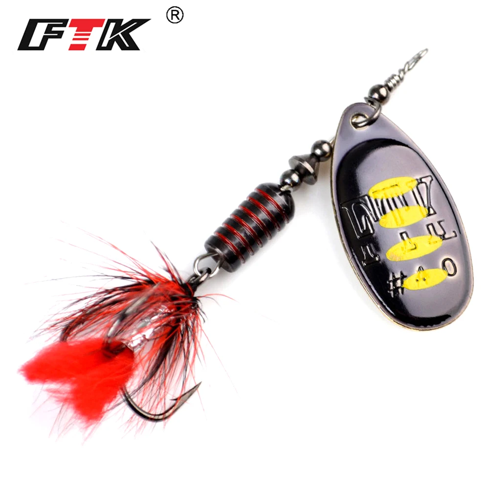 FTK 1pc Spinner Bait 7.5g 12g 17.5g Spoon Lures Metal Fishing Lure Bass Hard Bait With Feather Treble Hooks Pike 13 colors