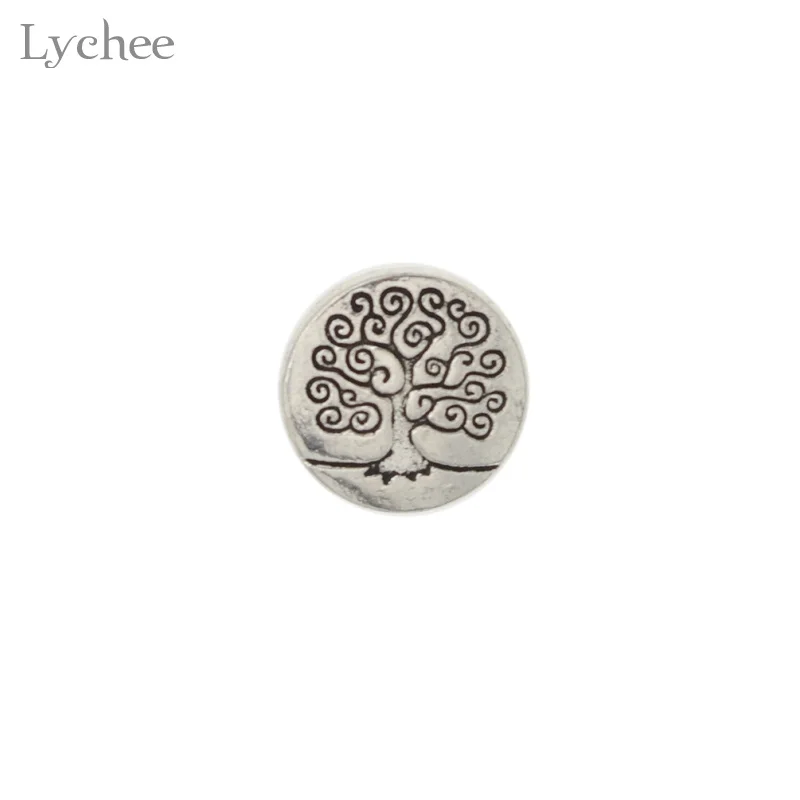 Lychee Life 10pcs Silver Metal Tree Carving Shank Buttons Round Carved Tree Jeans Button DIY Sewing Handmade Scrapbook Craft