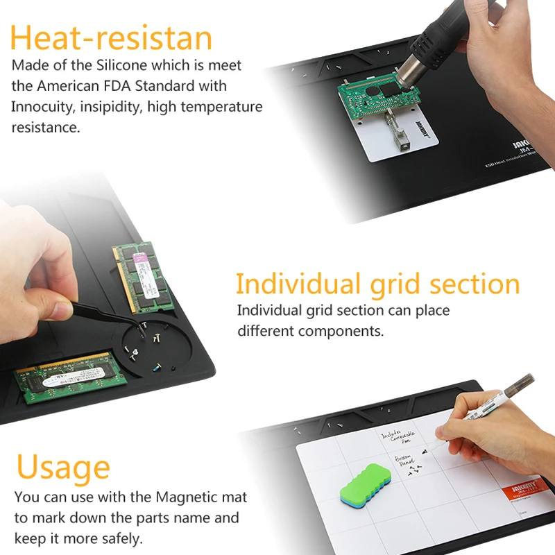 ESD ความร้อนฉนวนกันความร้อนแผ่นความร้อน Soldering Pad ความร้อนปืน BGA Soldering สถานีซ่อม Soldering บำรุงรักษาแพลตฟ...
