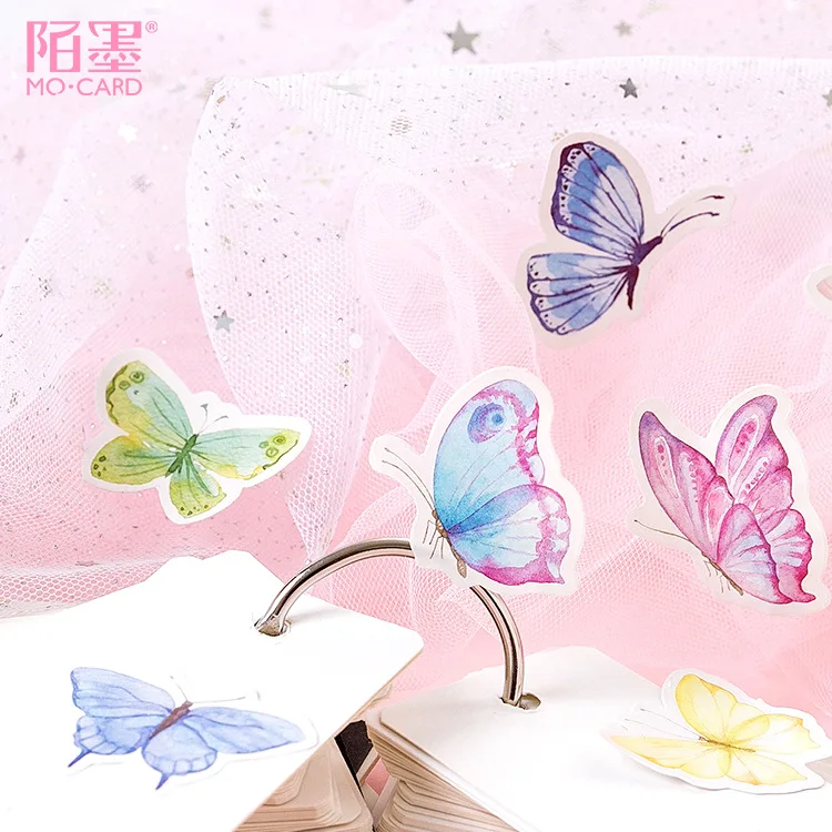 Juego de pegatinas decorativas de jardín de mariposa Kawaii, pegatinas de álbum de recortes, etiqueta de palo, diario, papelería