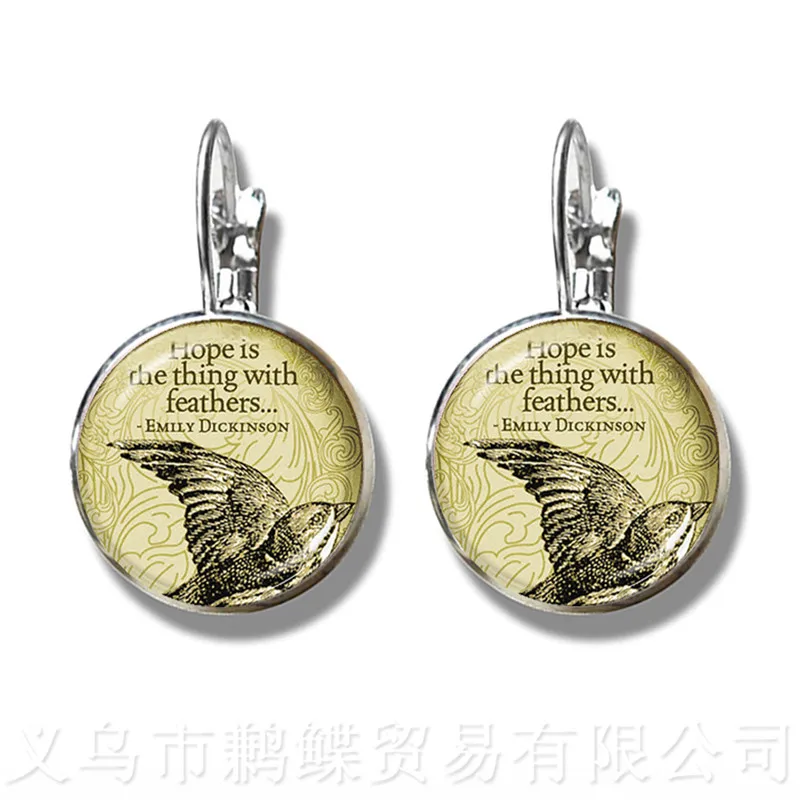 Beautiful Bird Pattern Earrings Vintage Round Glass Bird 16mm Glass Dome Silver Plated Stud Earrings For Women Girls Gift