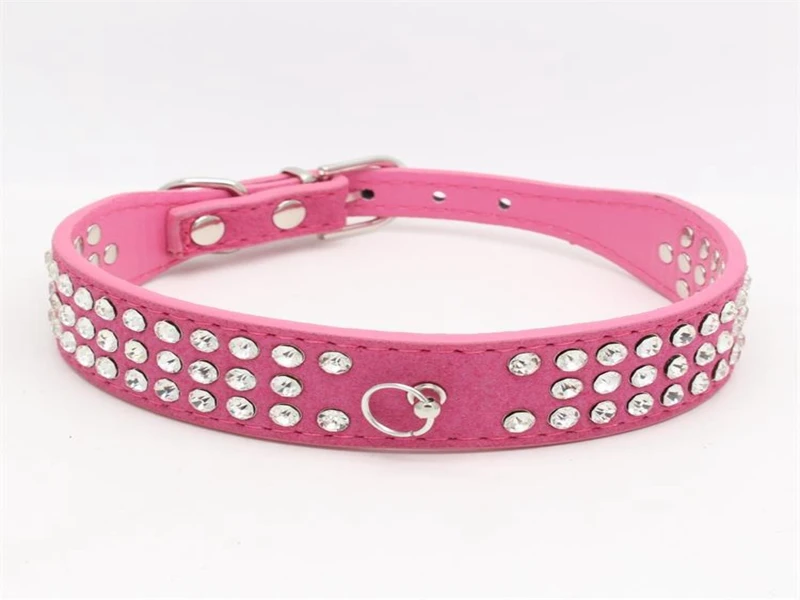 

200pcs/lot Fast shipping 3 Rows Rhinestones PU Leather Dog Collars Crystal Diamante Dogs Cat Puppy Collar 6 colors 4 sizes