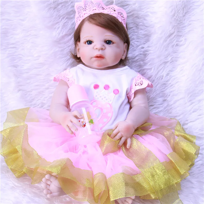 

22" full body silicone reborn baby dolls princess girl Bebe realistic reborn bonecas rooted hair best child gift toy dolls